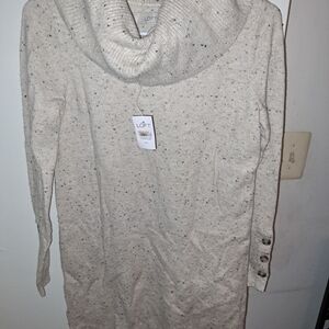 LOFT Cream Women's Cowl Neck Tunic Style Sweater Dress